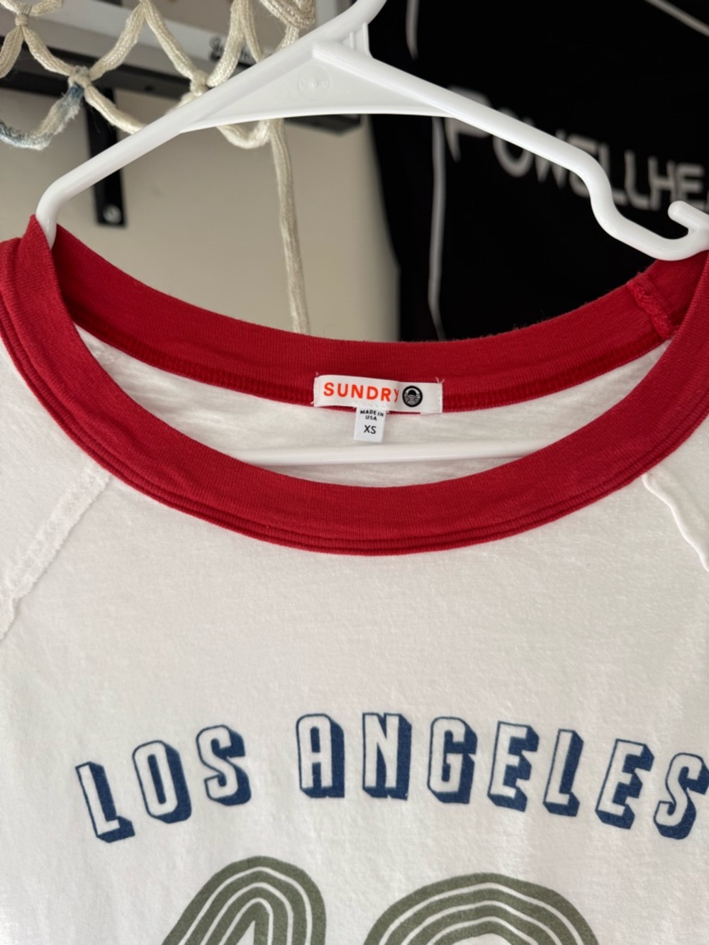 Sundry White Ringer Tee with Red Trim and Blue Graphic - Picture 2 of 2